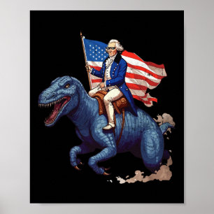 Grappig George Washington die op een Tyrannosaurus Poster