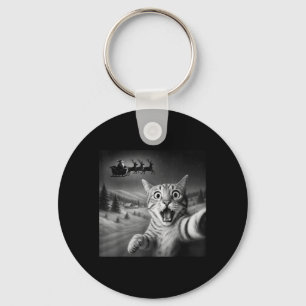 Grappig geschokte kat Selfie Santa Sleigh Christma Sleutelhanger