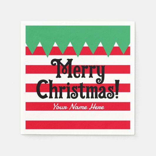 Grappig gestreept elf pak op maat kerstfeest servet (Voorkant)
