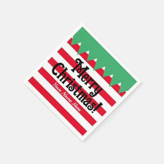 Grappig gestreept elf pak op maat kerstfeest servet (Hoek)