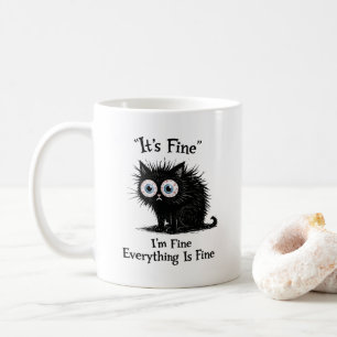 Grappig Gestrest Kat T-Shirt – Het Is Prima Meme Koffiemok