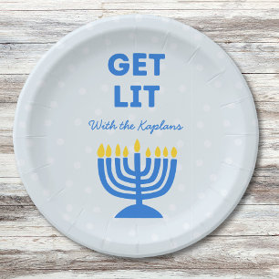 Grappig "Get Lit" Chic Gepersonaliseerde Menorah C Papieren Bordje