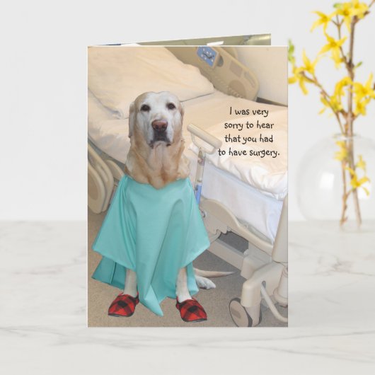 Grappig Get Well Lab in Hospital Gown Kaart (Gele Bloem)