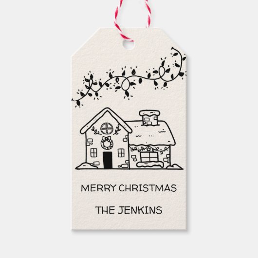 Grappig getrokken peperkoek huis kerstfeest cadeaulabel (Voorkant)