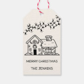 Grappig getrokken peperkoek huis kerstfeest cadeaulabel (Achterkant)