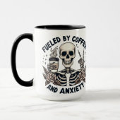 Grappig "Gevoed door koffie en angst" Skelet Mok (Links)