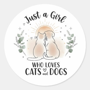 grappig Gewoon een meisje dat van katten en honden Ronde Sticker