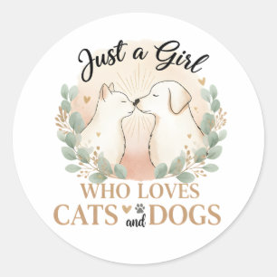 grappig Gewoon een meisje dat van katten en honden Ronde Sticker