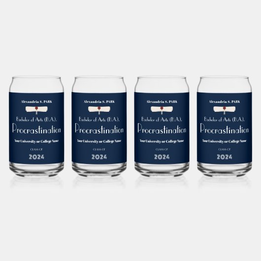 Grappig Gezegde Navy Blue Modern Graduation Party Blikvorm Glas (Voorkant)