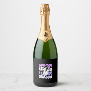 Grappig Gezegde Spooky Seizoen Halloween Cat Ghost Sparkling Wijnetiket