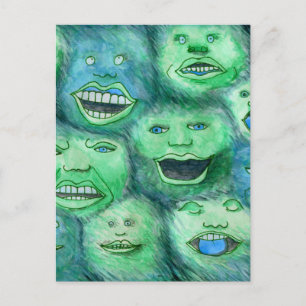 Grappig gezicht. Fun Cartoon Monsters. Groen. Briefkaart
