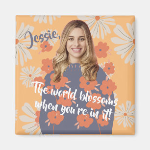 Grappig gezicht   Mooie Bloemenmeisje foto naam Magneet