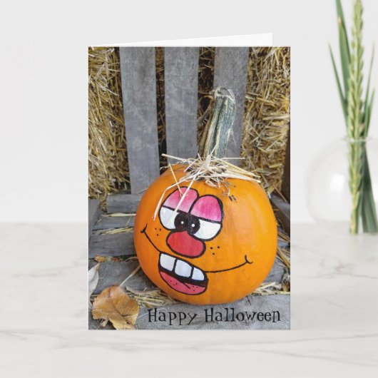 grappig gezicht op geschilderde Halloween pompoen Kaart (Voorkant)