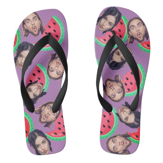 Grappig gezicht | Schattige Funny Watermelon Paar Teenslippers (Voetbed)