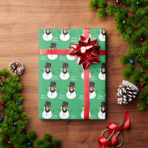 Grappig gezicht Sneeuwman Vrolijk Kerstmis Foto Aa Cadeaupapier