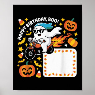 Grappig Ghost Biker Halloween ontwerp met vlammen  Poster