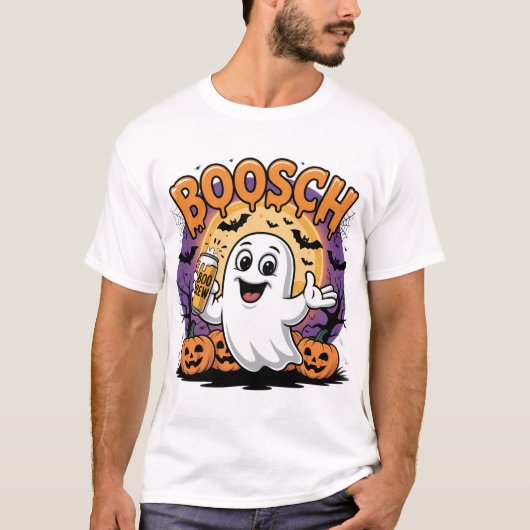 Grappig Ghost "Boosch" Halloween Ontwerp T-shirt (Voorkant)