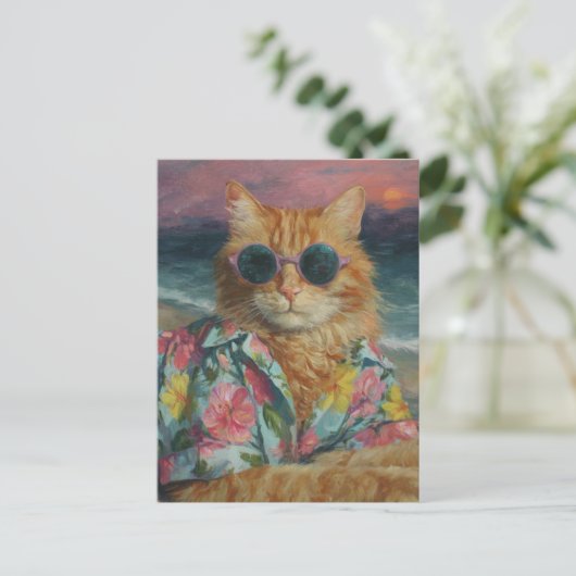 Grappig Ginger Kat in zonnebril Briefkaart (Staand voorkant)