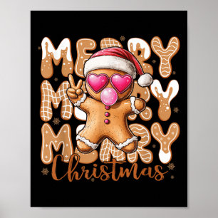 Grappig Gingerbread Cookie Peace Sign Merry Merry Poster