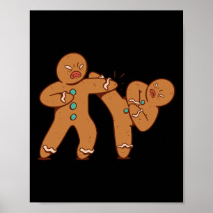 Grappig Gingerbread Man Karate Cookie Grappig Kers Poster