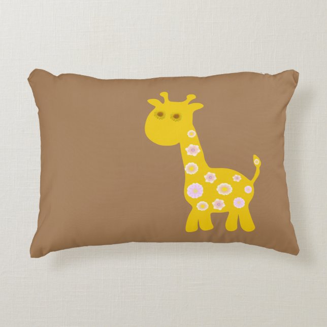 Grappig Giraffe geel bloemflora retro-patroon Accent Kussen (Voorkant)