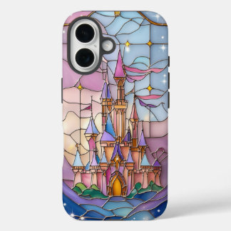 Grappig Glas in lood Castle Scene in Pastel Hue iPhone 16 Hoesje