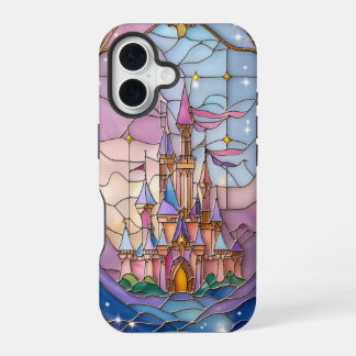 Grappig Glas in lood Castle Scene in Pastel Hue iPhone 16 Hoesje