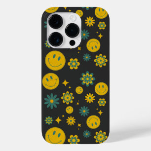 Grappig glimlach gezicht en groovy bloemen Case-Mate iPhone 14 pro hoesje