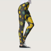 Grappig glimlach gezicht en groovy bloemen leggings (Rechts)