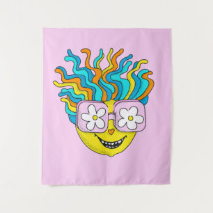 Grappig Glimlachend Karakter Met Roze Brillen Kleu Wandkleed