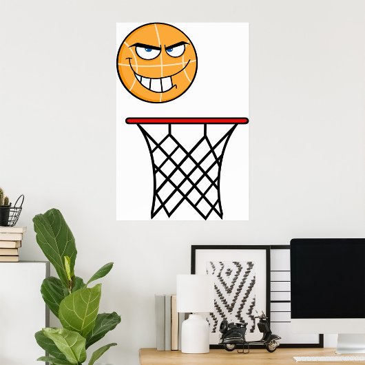 Grappig Glimmend Basketbal Gezicht Dunking Poster