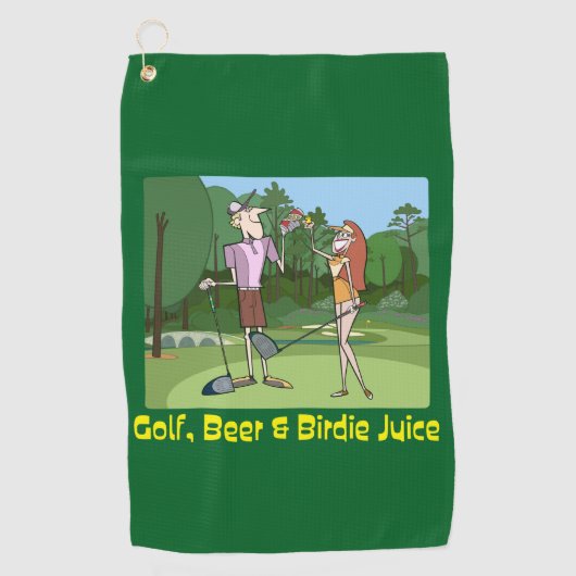 Grappig Golf, Bier & Birdie Juice Golfhanddoek (Voorkant)