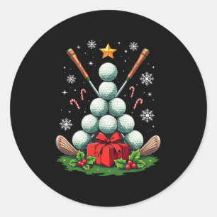 Grappig Golfbal Kerstboom Santa Hat Xmas T-shirt Ronde Sticker