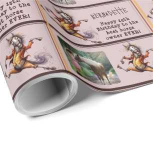 Grappig Goofy Paard Verjaardag Naam Sentiment Cadeaupapier