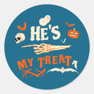 Grappig grappe skelet halloween bijpassende koppel ronde sticker