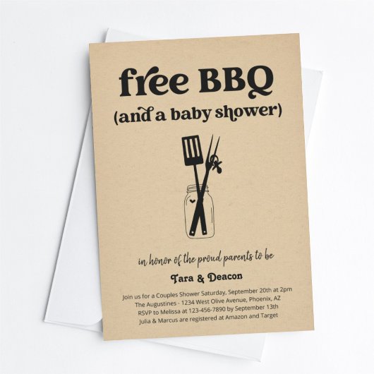 Grappig gratis BBQ-koppels Baby shower Kaart