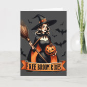 Grappig Gratis Bezem Rides Witch Halloween Feestdagen Kaart (Voorkant)