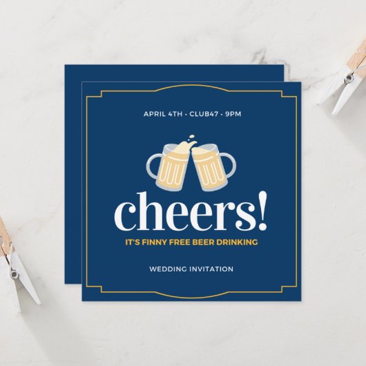 Grappig Gratis Bier En Een Trouwfeest Kaart (Voorkant / Achterkant in situ)