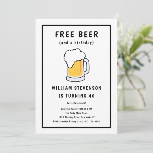 Grappig Gratis Biergrap Eenvoudig Man 40e Verjaard Kaart (Staand voorkant)