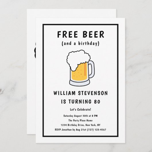 Grappig Gratis Biergrap Eenvoudig Man 80ste Verjaa Kaart (Voorkant / Achterkant)