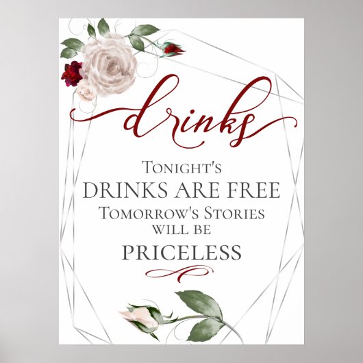 Grappig Gratis Drankjes Bar Menu Bord Blush Roze Poster (Voorkant)