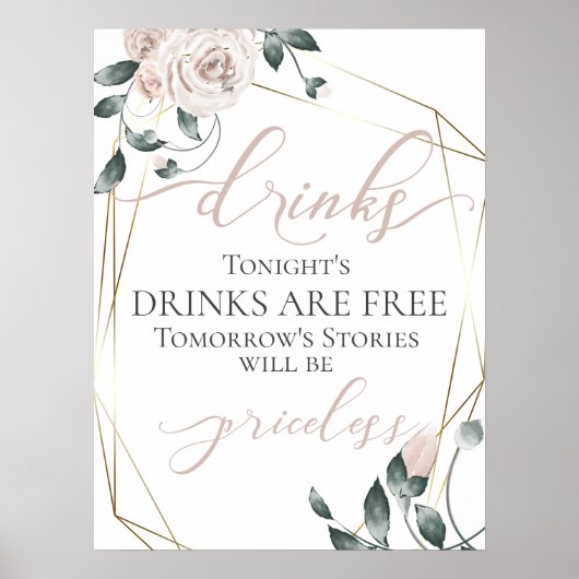 Grappig Gratis Drankjes Bar Menu Bord Roze Goud Poster (Voorkant)