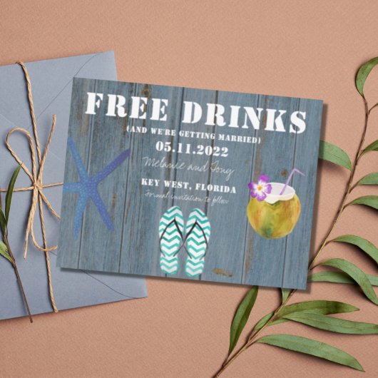 Grappig gratis Drink Beach Wedding Save the Dates Aankondigingskaart
