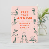 Grappig gratis taart open bar drinken retro eigent