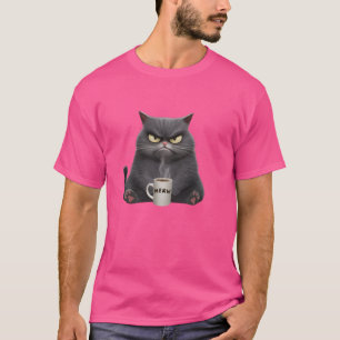 Grappig Grijs Kat Koffie T-shirt Meow Meme Voor Vr