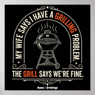 Grappig Grillprobleem BBQ Humor Grill Meester Cade Poster