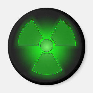 Grappig groen gloeiend radioactiviteitssymbool magneet