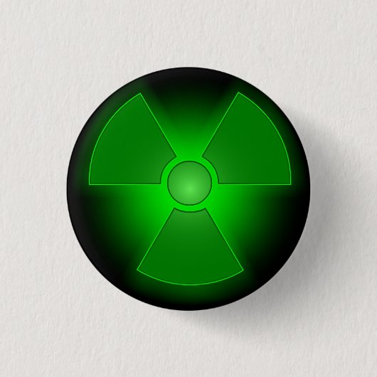 Grappig groen gloeiend radioactiviteitssymbool ronde button 3,2 cm (Voorkant)