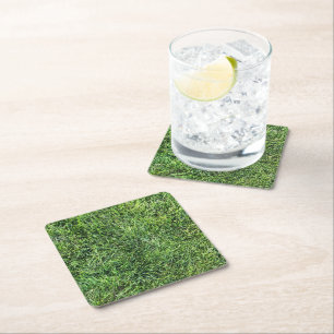Grappig groen gras, echt fototextuurpatroon leuk vierkante kartonnen onderzetter