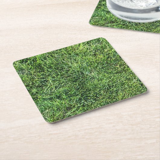Grappig groen gras, echt fototextuurpatroon leuk vierkante kartonnen onderzetter (Schuin)